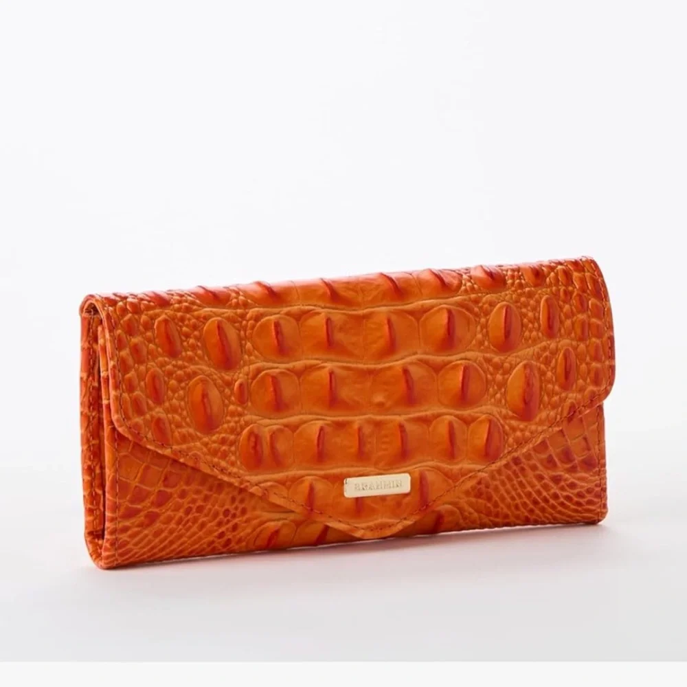 Brahmin Veronica Mandarin Orange Melbourne Gen Lth Envelope Wallet Croc Embosse